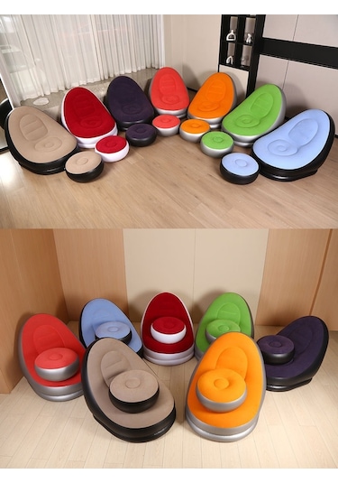 Açık Hava Şişme Lazım Koltuk Ayaklı Set Katlanır Peluş Pvc Salon Şezlong Seti Açık Mavi 116 98 83cm 1,5kg Açık Mavi