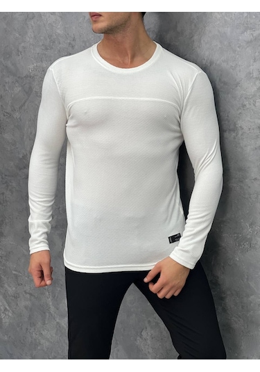 Modefendi Yan Örme Detaylı Pamuklu Açık Sweatshırt Beyaz