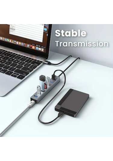 Xuweiwei 7 Port Usb Hub 3 0 3 3ft Kablolu Aluminyum Kasa Aluminum Shell Pc Laptop Cihazlar Icin Coklu Port Adaptor