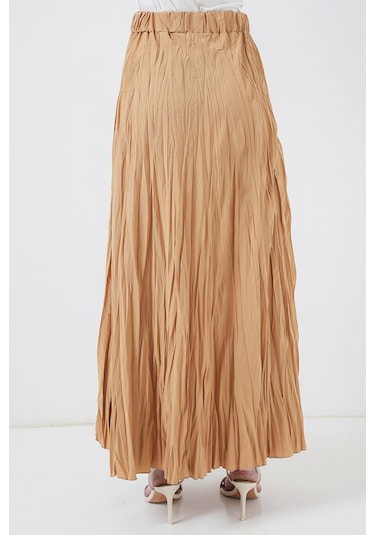 Kadın Uzun Kırışık Etek 8042 - Bisküvi Bisküvi