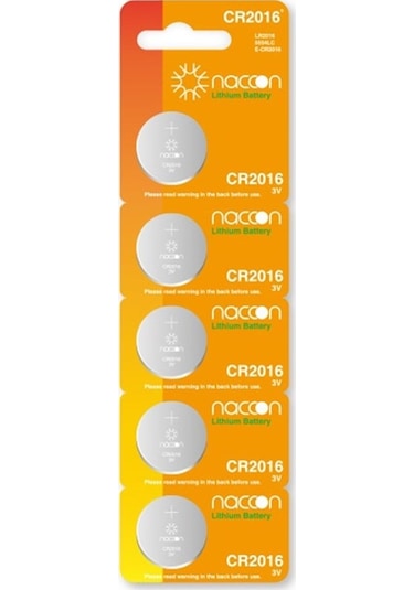Naccon CR2016 3V Lityum Blister Düğme Pil 5'li