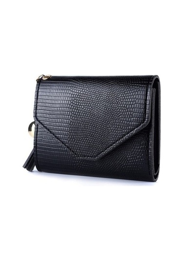 Trendooze Linjinxu Kadın Cüzdanı Püsküllü Üçlü Timsah Desenli Kartlık Yılanlı Siyah Para Kesesi Diğer