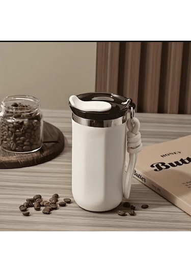 350 Ml Paslanmaz Çelik Bardak Termos, Çift Katmanlı, Sızdırmaz Kapaklı Krem