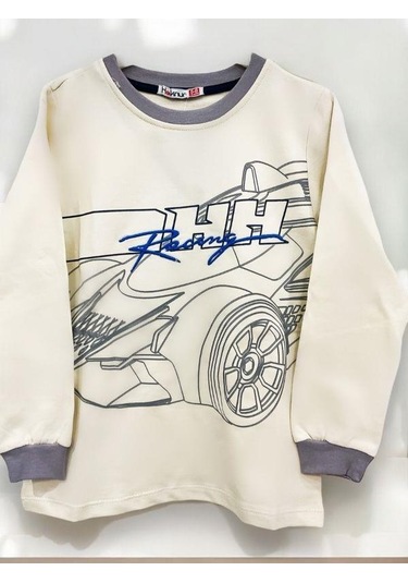 Erkek Çocuk Racing Sweatshirt-14666 Krem