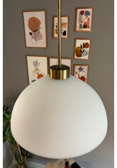 Perry Beyaz Cam Tekli Avize İnce Eskitme Başlık Retro Sarkıt Lamba Restoran Salon Aydınlatma Beyaz