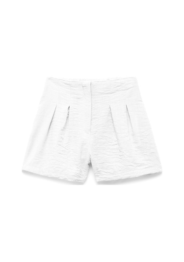 Koton Pile Detaylı Beli Lastikli Dokulu Mini Şort Beyaz 5skg40171aw Beyaz