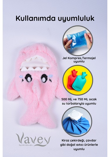 Shark Desenli Pembe Su Torbası Kılıfı Yumuşak
