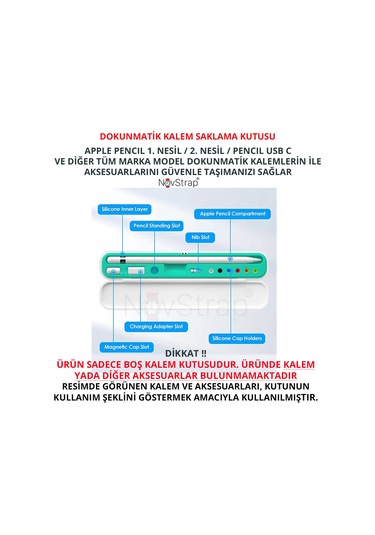 Novstrap Dokunmatik Kalem Koruma Kutusu Tüm Tablet Kalemleri Ve  Pencil 1/2/usb C İle Uyumlu