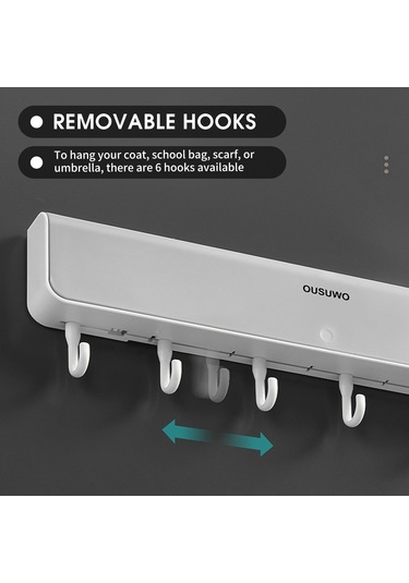 Reedark Duvar Takılı 6 Kanca Ve 4 Bölmeli Ahşaplık, Kolay Kurulum, 5 Kg Yük Taşıma, Ev/ofis/okul İçin Organize Rahatlık Siyah