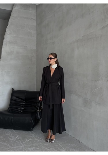 Siyah Elegant Kuşaklı Ceket Siyah