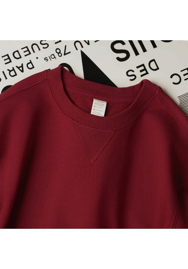 Erkekler Yuvarlak Yakalı Ters Üçgen Sweatshirt Şarap Kırmızısı