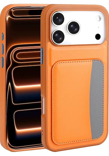 İphone 17 Pro Kılıf Kartlıklı X-kart Silikon Kılıf Turuncu