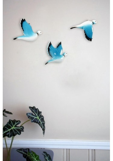 Dekoratif Üçlü Güvercin Duvar Süsü Üçlü Kuş Ev Dekoru (479811067)