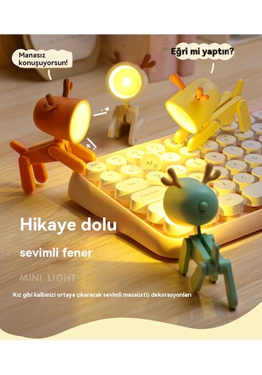 Yeni Karikatür Gece Lambası Geyik Masa Lambası-pembe Açık Pembe