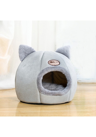 Yarı Kapalı Kışlık Peluş Evcil Hayvan Yuvası Xlarge Gri