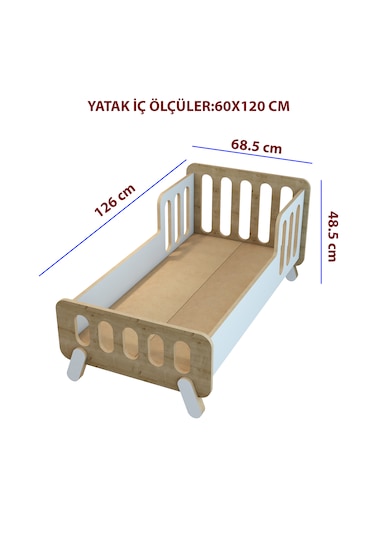 Somfy Montessori Ahşap Bebek Yatağı/çocuk Yatağı/ Demonte /60 Cm X 120 Cm Safir Meşe - Beyaz