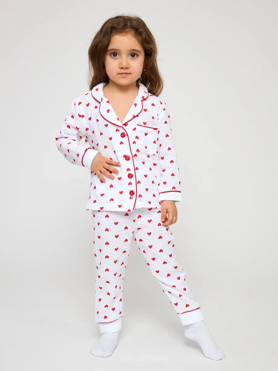 Baby Love Çocuk Pijama Takımı Kalp Desenli Pamuklu Kumaştan 343869216 Beyaz