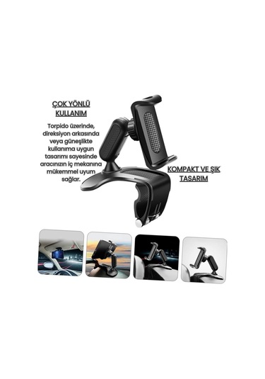 Polham 360 Derece Dönebilen Gösterge Paneli Üzeri Telefon Tutucu, Güneşlik Ve Gösterge Panel Uyumlu