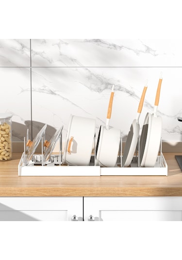 Geri Çekilebilir Ve Ayarlanabilir Mutfak Depolama Rafı Beyaz