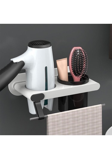 Moveevo Menen Saç Kurutma Makinesi Tutucu Duvara Monte Saç Kurutma Makinesi Askı Rafı Düzenleyici Bardak Saklama Rafı Banyo
