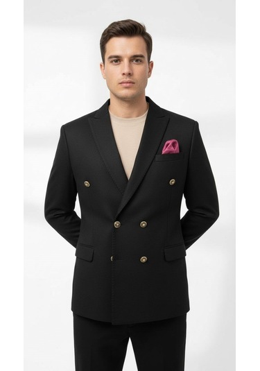 Erkek Suet Blazer Ceket Şık Düğmeli Takım Elbise Üstü Slim Fit Model Siyah