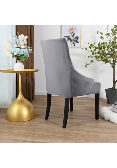 Leezsing Kumaş Sandalye Kılıfı, Kadife Malzeme, Gri Renk, Ev Dekorasyonu, Kolay Kurulum Gri