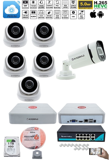 Ip Güvenlik Kamera Seti - 5 İç Mekan Ip Kamera, 1 Dış Mekan Ip Ka