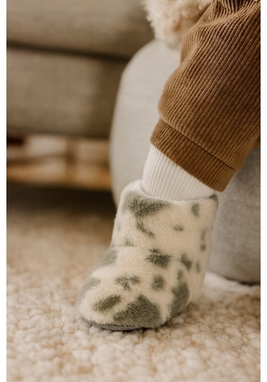 Çocuk Ve Bebek Panduf, Kışlık Peluş Bot, Yumuşak, Sıcak Tutan, Kaymaz Tabanlı Ev İçi Patik, Ev Botu Haki