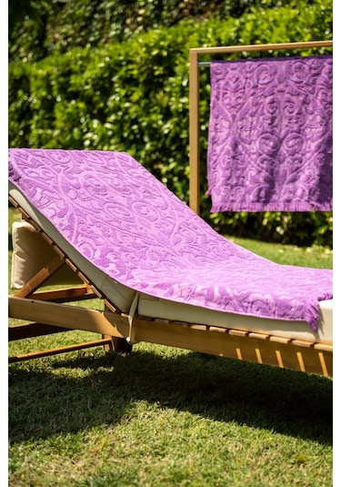 Menderes Home Cotton Collection Bukle Plaj Havlusu Saçaklı Mor-716