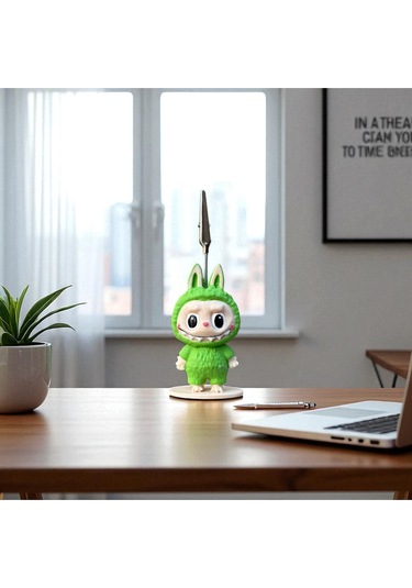 Dekoratif Sevimli Labubu Notluk - Kağıt Tutacağı - Fotoğraf Tutacak Yeşil