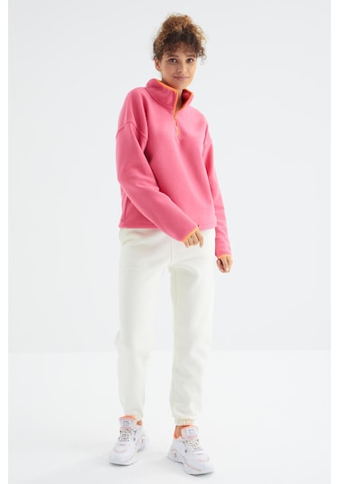Tommy Life Ekru Yüksek Bel Şardonlu 3 İplik Pamuklu Basic Kadın Eşofman Alt - 94624 Ekru