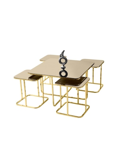 Bronz Cam Oval Kare Pizza Orta Sehpa Gold Bronz