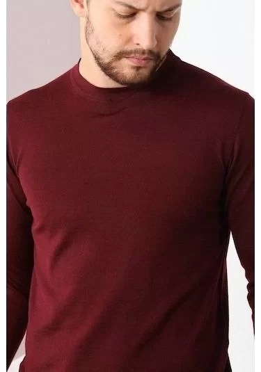 Blacktree Unisex Uzun Kol Biskilet Yaka Dokuma Triko - Bordo Bordo