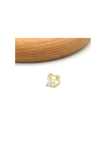 Güler Yüzlü Silver Üç Taş Çiçek Halka Gümüş Tragus Pıercıng 001