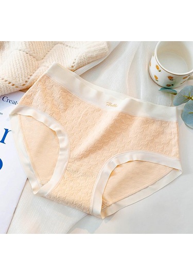 Badem Traceless Lace Nefes Alabilir Kadın Orta Bel Külot Kadın Yumuşak Ve Nazik Moda İç Çamaşırı Açık Bej