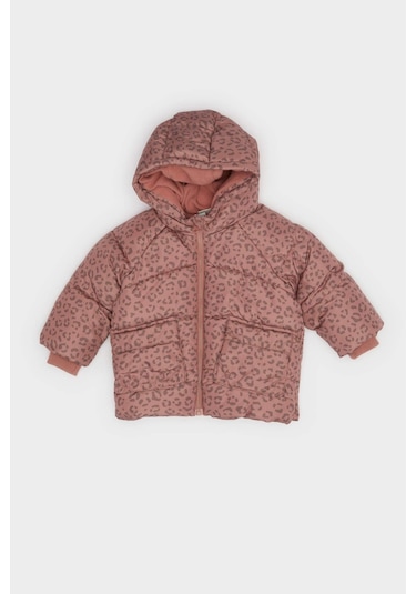 Defacto Kız Bebek Rüzgar Geçirmez Su İtici Kapüşonlu Desenli Fermuarlı Şişme Mont E7960a525aupn429 Pembe