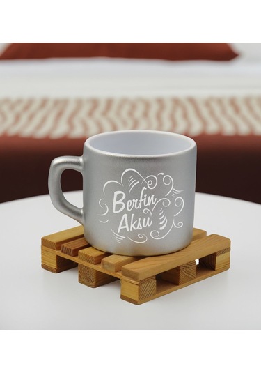 Bk Gift Kişiye Özel İsimli Gümüş Renkli Middle Çay & Kahve Fincanı-6, Arkadaşa Hediye, Sevgiliye Hediye, Doğum Günü Hediyesi Kobitmeyencom32556 Bk Gif