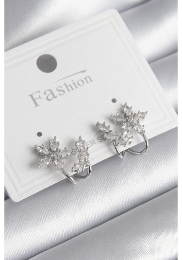 Gümüş Renk Zirkon Taşlı Çiçek Model Kadın Küpe - Ebj241130w29689 Diğer