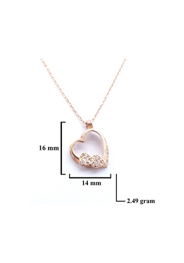 Ferizz Zirkon Taşlı Rose Kalp Şeklinde Gümüş Kolye Gk-315