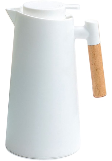 Hallow Termal Kahve Sürahi Çift Duvarlı Vakum Cezve Termal Beyaz 1 L