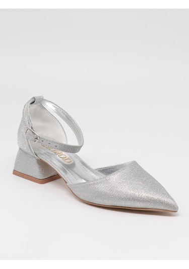 Nesilshoes Nesil Shoes Ermod 301 Gümüş Simli Topuklu Kadın Ayakkabı