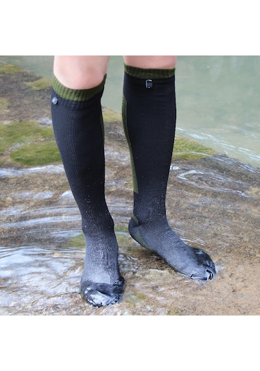 Tenfowee Uzun Çoraplar: Su Geçirmez, Isı Sağlar, Nefes Alır - Dağcılık, Kamp, Bisiklet, Kayak İçin Dış Mekan Ayakkabı Çorapları Siyah + Sarı Çubuklar