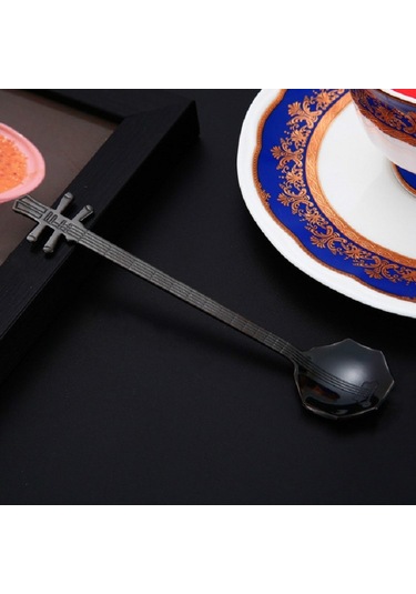 Sones Paslanmaz Çelik Kahve Karıştırma Kaşığı Yaratıcı Müzik Aleti Şeklinde Kaşık, Stil: Sekizgen, Renk: Titanyum Siyah
