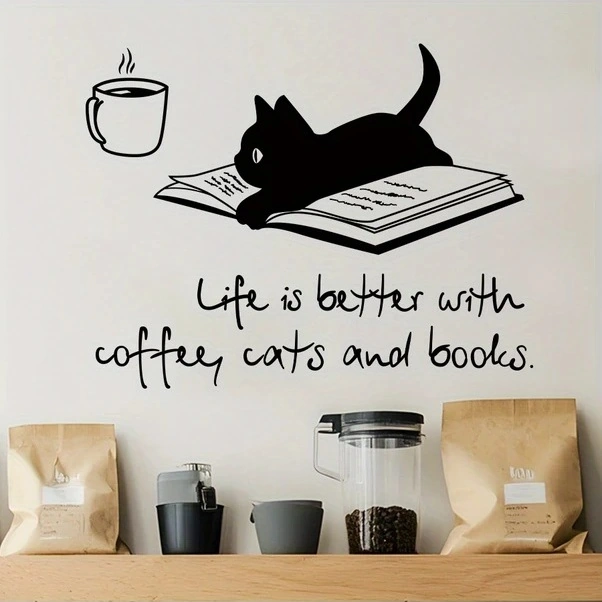 Trendooze Ahşap Tarzı Siyah Kedi Ve Kahve Temalı Kendinden Yapışkanlı Pvc Duvar Çıkartması Siyah