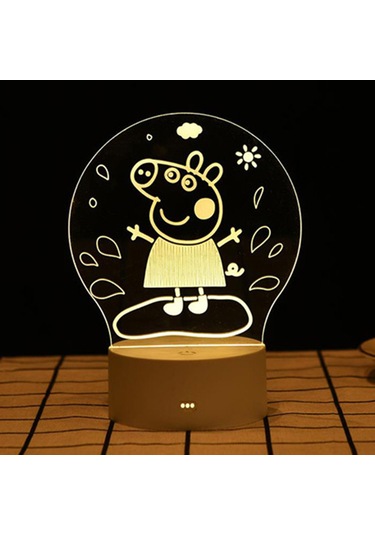 Neevoyu Usb Dokunmatik 3 Renkli 3d Profil Akrilik Led Kucuk Gece Lambasi - Ev Dekoru Icin Kartun Canli Hayvan Desenli Domuz Peppa Seçenekli Beyaz