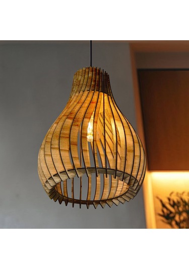 Vialux Modern Ahşap Bohem Rustik Avize Tekli Sarkıt Lamba Modena Çok Renkli