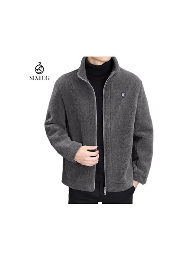 Erkek Kışlık Polar Astarlı Ceket, Sonbahar Ve Kış Kalınlaştırılmış Sıcak Günlük Giyim, Erkek Dış Giyim Gri