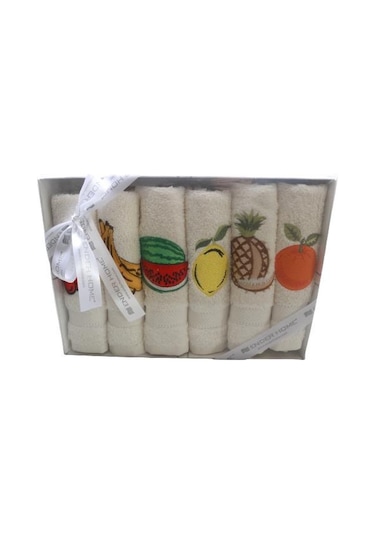 30x30 Cm 6 Ad. Meyve Desen Nakışlı Kutulu Peçete Mutfak Havlu Set