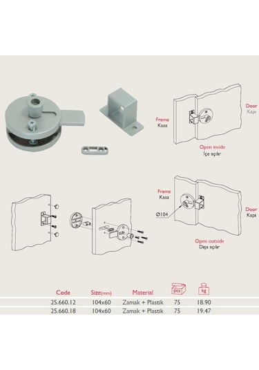 Kabin Kapı Kilidi Sürgülü 25.660 - 13mm