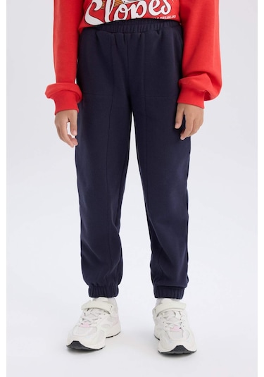 DeFacto Kız Çocuk Beli Paçası Lastikli Cepli Basic Düz Kalın Jogger Eşofman Altı D3840A824WNNV146 Lacivert